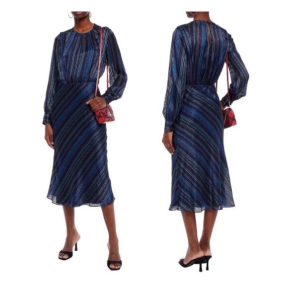 New Veronica Beard Dita Printed Devoré-satin Silk Midi Long Sleeve Dress size 4 - Picture 1 of 9